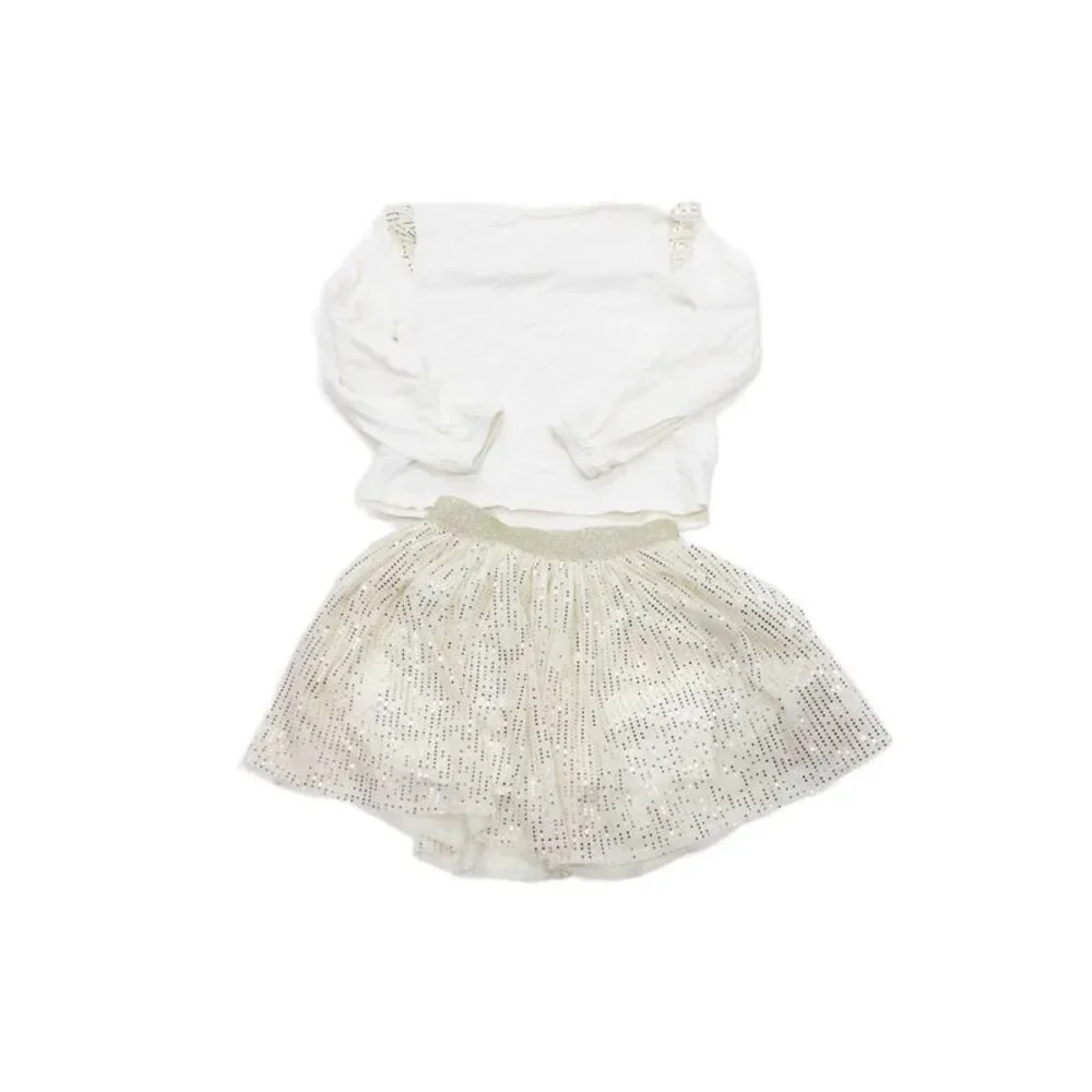 Crewcuts Childrens Girls Ruffled Trim A Line Skirt Set White Gold Size 2-3
